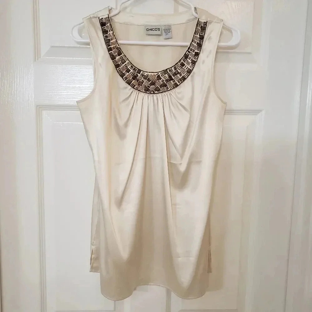 Chico's Cream Beaded Tank Top